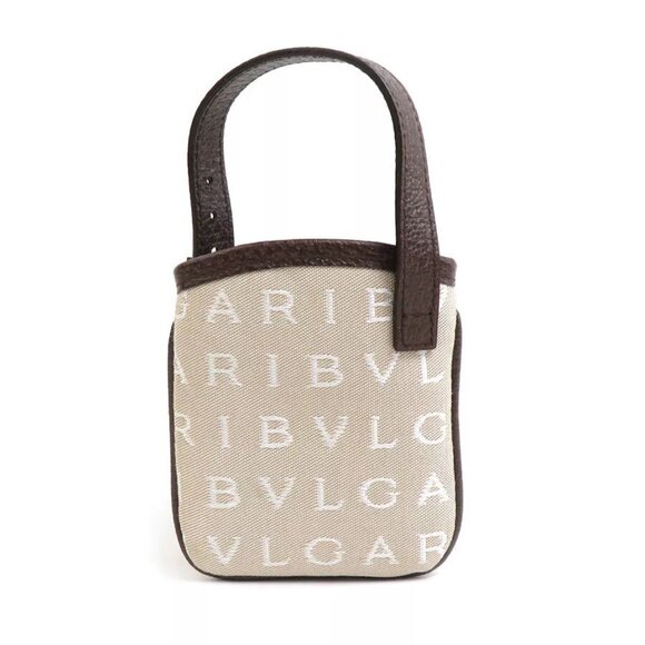 Auth BVLGARI Charm Greige/White/Brown Canvas/Leather/Silvertone - e59982a - Picture 2 of 8